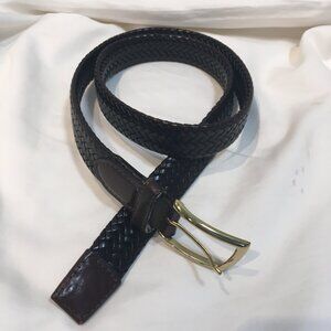 sz 36  black  with brown accents gold buckle braided  bonded leather belt